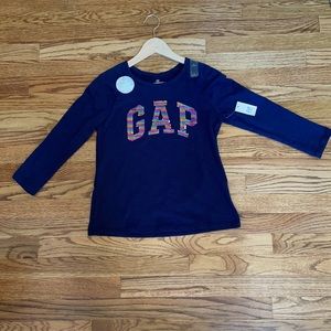 Brand new GAP Kids Flip Sequence Long Sleeve Navy Tee size XL